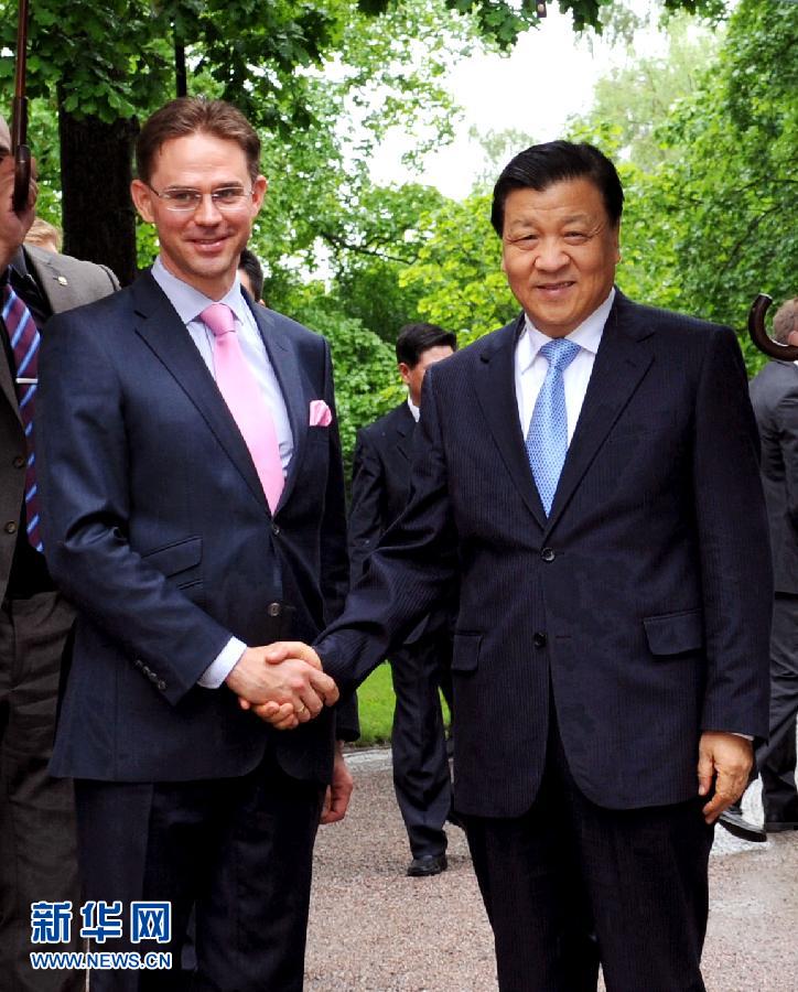 6月12日，中共中央政治局常委、中央書記處書記劉云山在赫爾辛基會(huì)見芬蘭總理卡泰寧。 新華社記者饒愛民攝