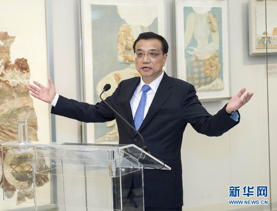 6月21日，國(guó)務(wù)院總理李克強(qiáng)與希臘總理薩馬拉斯共同出席希臘伊拉克利翁博物館新館開館儀式并發(fā)表講話。 新華社記者 王曄 攝