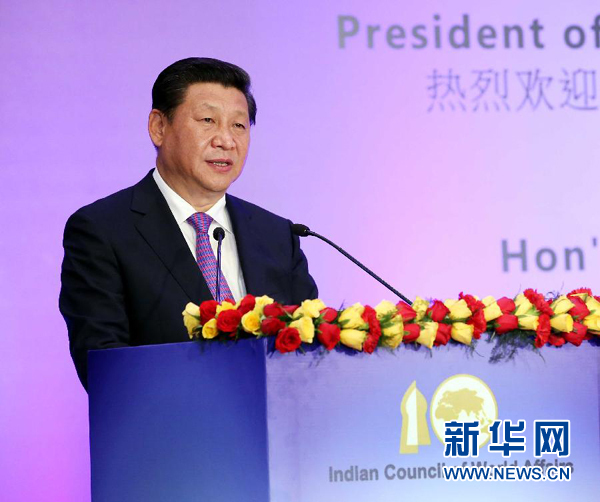 9月18日，國家主席習(xí)近平在印度世界事務(wù)委員會(huì)發(fā)表題為《攜手追尋民族復(fù)興之夢(mèng)》的重要演講。 新華社記者 姚大偉 攝