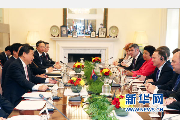 11月20日，中國國家主席習(xí)近平在惠靈頓同新西蘭總理約翰&middot;基舉行會談。 新華社記者 馬占成 攝