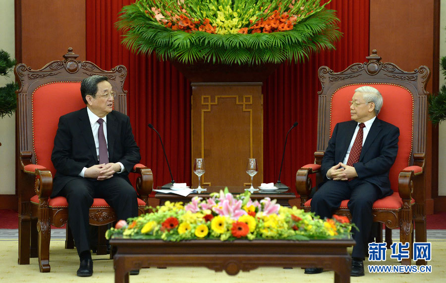 12月25日至27日，中共中央政治局常委、全國政協(xié)主席俞正聲對越南進(jìn)行正式訪問。這是12月26日，俞正聲在河內(nèi)會見越共中央總書記阮富仲。 新華社記者馬占成攝