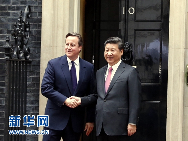 10月21日，國家主席習近平在倫敦唐寧街首相府同英國首相卡梅倫舉行會談。 新華社記者 鞠鵬 攝 
