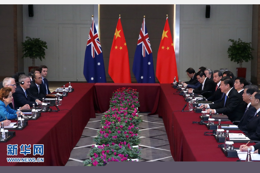 11月16日，國(guó)家主席習(xí)近平在土耳其安塔利亞會(huì)見澳大利亞總理特恩布爾。 新華社記者 龐興雷 攝