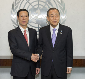 張高麗會(huì)見聯(lián)合國秘書長(zhǎng)